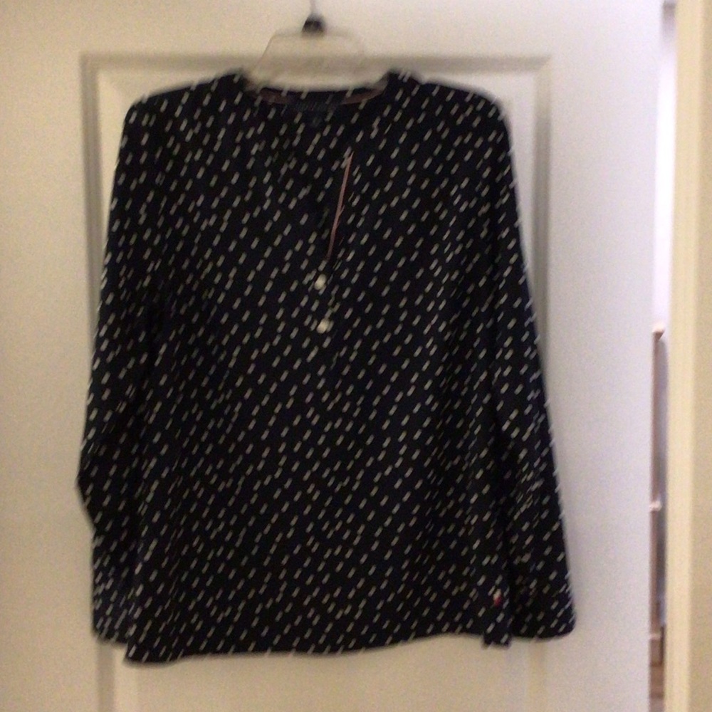 Tommy Hilfiger Dark Blue Blouse with White Dots Size Medium